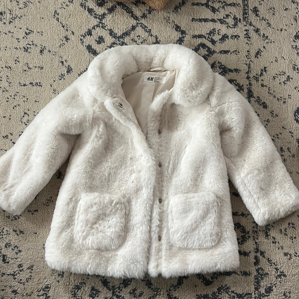 White Fur Girls winter Dress Coat